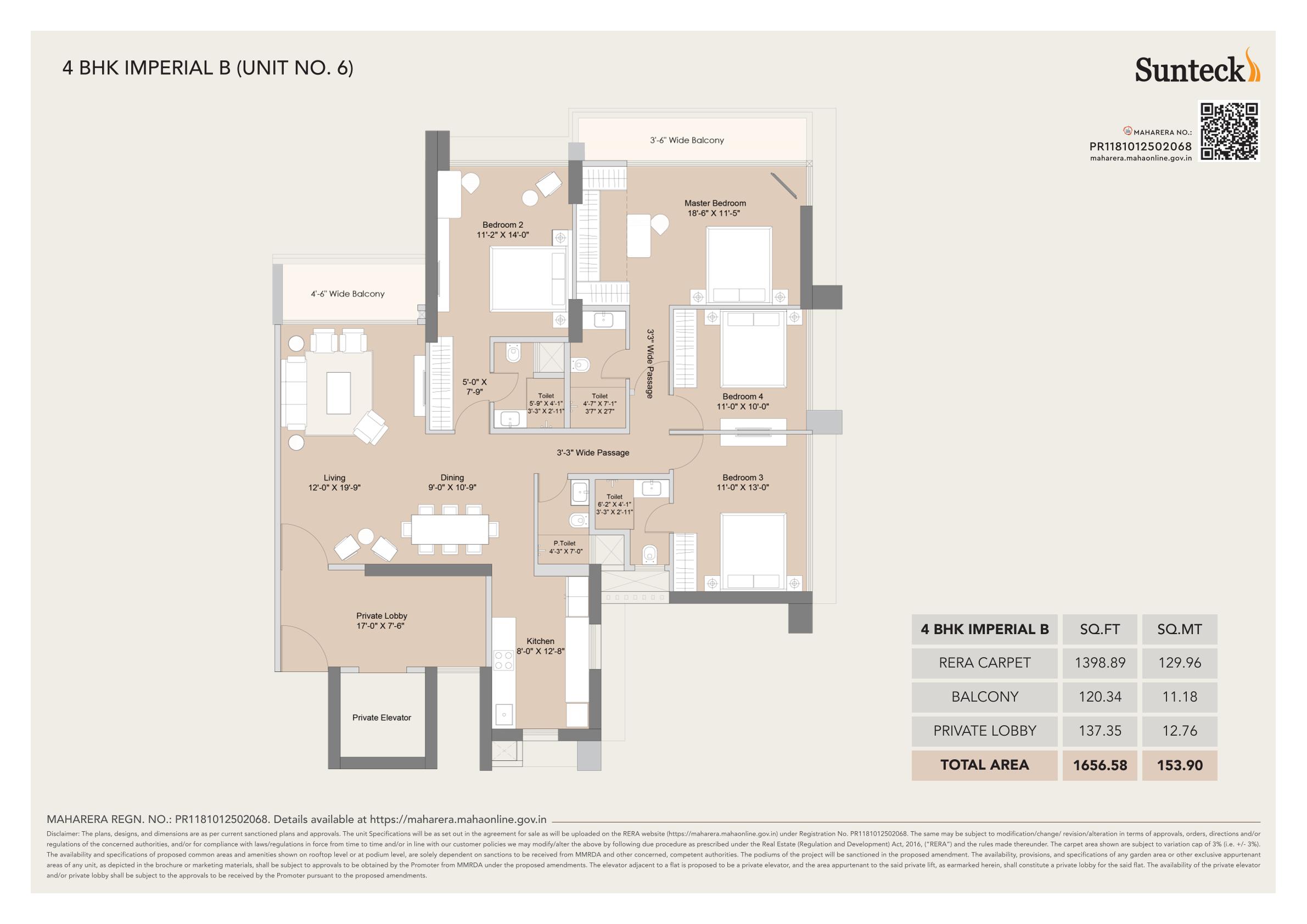 4 BHK Floor Plan - 1657 sq ft